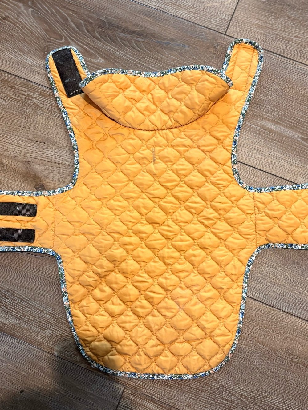 Yellow Quilted Dog Vest with Floral Trim